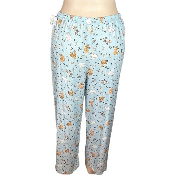 Ed Ellen Degeneres L Cat Floral Print Button Short Sleeve Top-Ankle Pants PJ Set - Picture 7 of 11